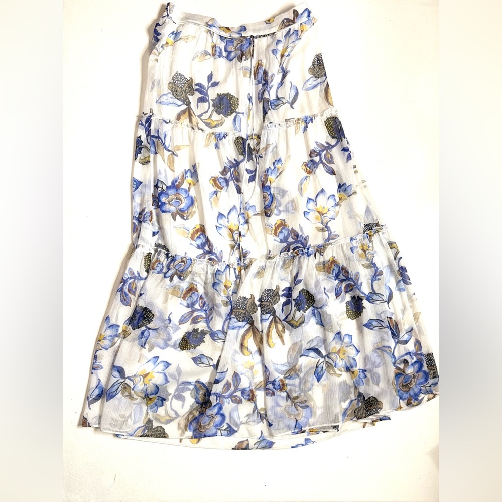 White House Black Market White Floral Maxi Skirt with Blue and Gold Accents